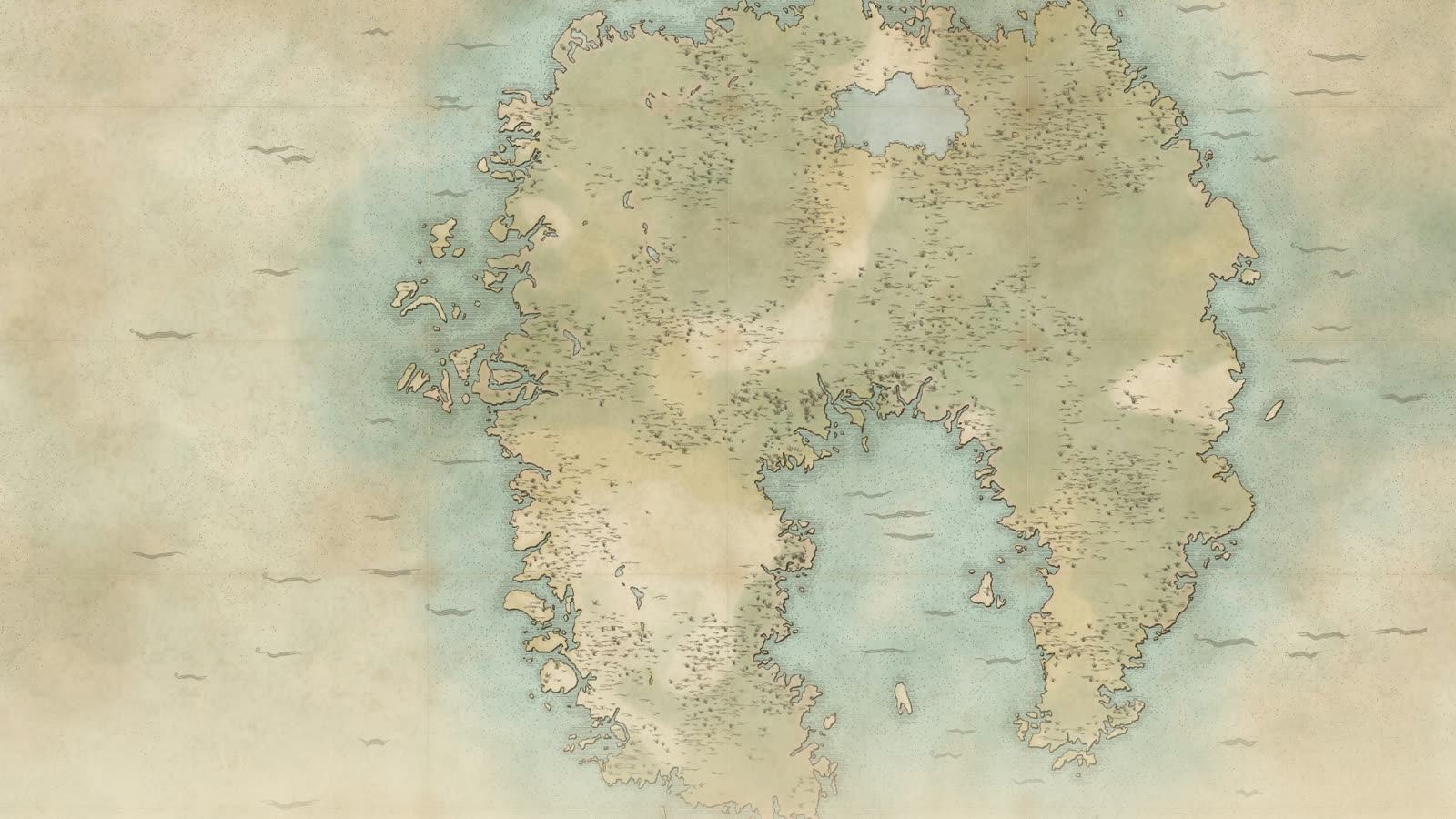 A continent's coastline drawn in the Engraving style